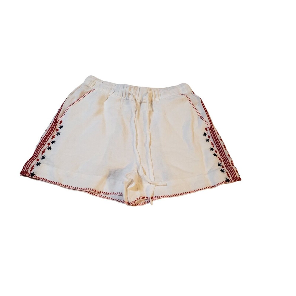Cynthia Rowley Embroidered 100% Linen Shorts‎ Women XS Elastic Waist High Rise